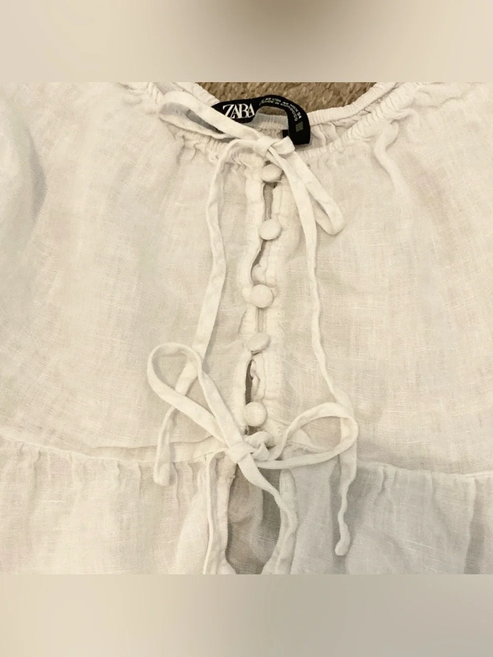 Linen Bow Milkmaid Blouse